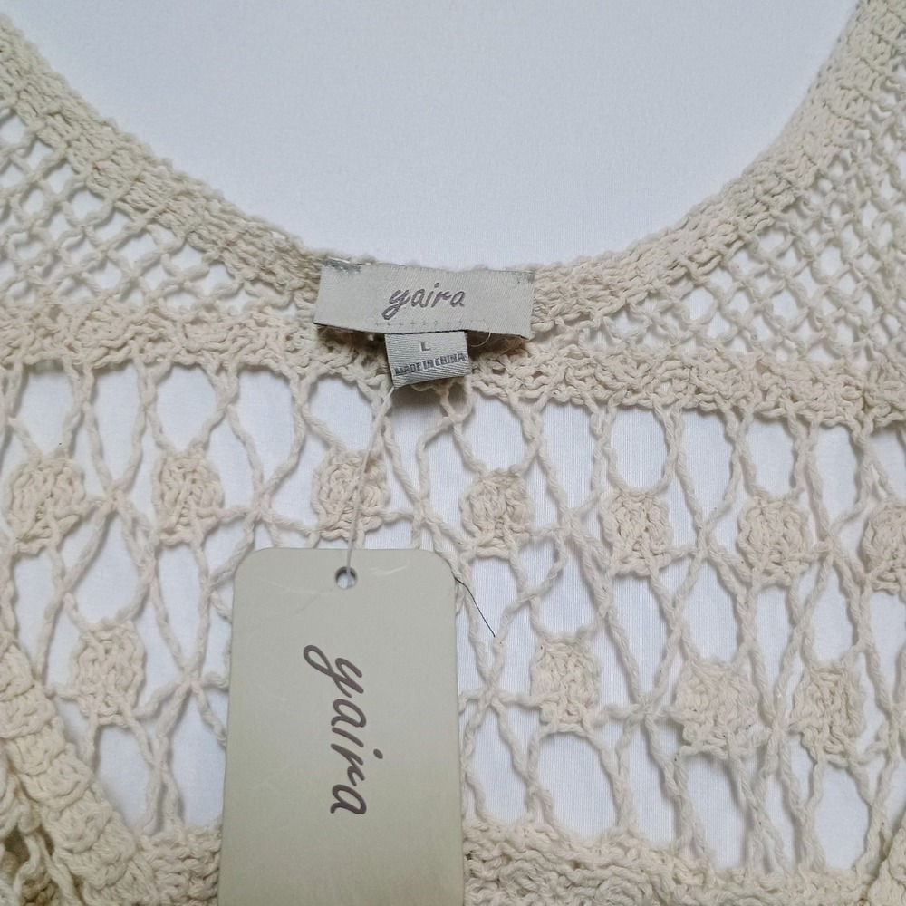 Yaira NWT Crochet Cream Long Vest Open Beach Festival Boho Cottagecore Cotton - Picture 3 of 7